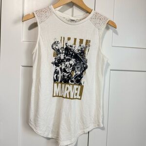 Marvel Avengers White Sleeveless Top Lace Shoulder Size M